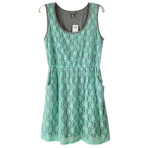 Vanity Juniors NWT XL Top Lined Lace Overlay Sleeveless Pockets Aqua Grey Casual